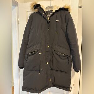 Sam Edelman Black Puffer Coat with Faux Fur Hood